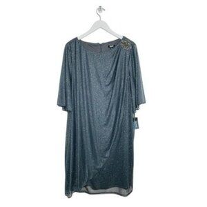 SLNY Women's Embellished Shoulder Metallic Shift Dress Plus Size 20W NWT